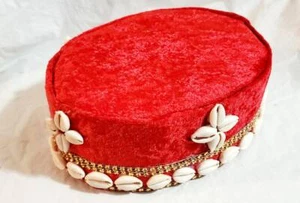 Traditional Igbo Red kufi Velvet Hat With Cowries. Larry Gaga style Nigerian cap - Picture 1 of 11