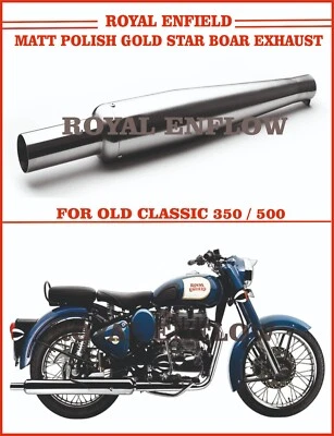 Fit for Royal Enfield Matt Polish Gold Star Boar Exhaust for Old Classic 350/500 - Image 1 of 2