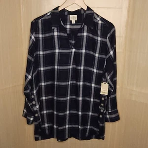 St. John's Bay Nre blau karierte weiche Tunika XL - Bild 1 von 6