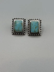 Navajo Signed TH Sterling Silver Turquoise Earrings - Picture 1 of 5