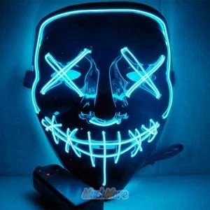 Halloween Clubbing Light Up LED Mask Costume Rave Cosplay Party Purge 4 Modes US - Picture 1 of 20