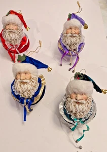 Vintage Santa Claus Head Velvet Ball Christmas Collectible Ornaments Set of 4 - Picture 1 of 8