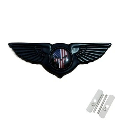 Black Wing Badge US American Flag Punisher Skull Car Front Grille Emblem  — 第 1/4 张图片