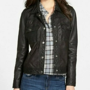 Treasure & Bond schwarze Biker Leder Motorrad Jacke mit Knopfleiste Größe Small - Bild 1 von 6