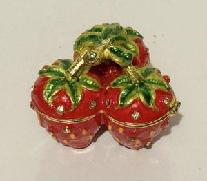 Strawberry Cluster Bejeweled Hinged Trinket Box - Picture 1 of 6