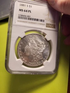 1881 S Morgan Silver Dollar, NGC, MS 64 PL, San Francisco inv08 g148dr - Picture 1 of 5