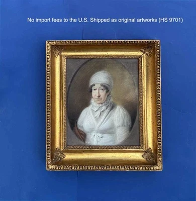 Antique Danish Pastel Portrait c.1800 Woman in White | Gilt Empire Frame | COA - Image 1 of 4
