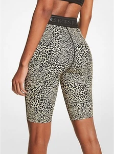 MICHAEL KORS Stretch Nylon Animal Print Bike Shorts Logo Tape 90s Sportswear M - Picture 1 of 10