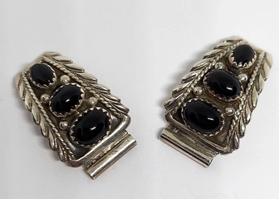 Correa de reloj firmada RB de plata esterlina de ónix negro puntas extremos nativos americanos Foto 1 de 4