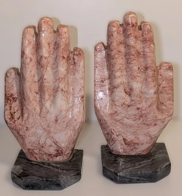 Pink Onyx Marble Hand Bookends | Rare Vintage | Hand Carved | Mid-Century - Image 1 of 4