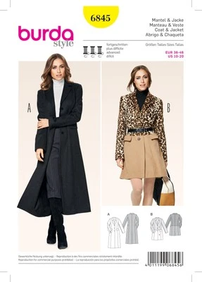 Burda Style Jacket/Coat Misses Sewing Pattern for Stylish Creations B6845 - Image 1 of 2