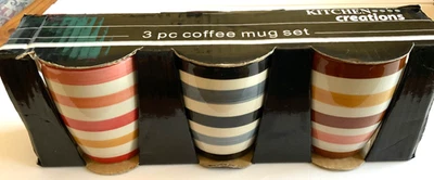 Juego de 3 tazas de cerámica a rayas KITCHEN CRAFT en caja NUEVO 4” de alto 3” de diámetro Foto 1 de 4