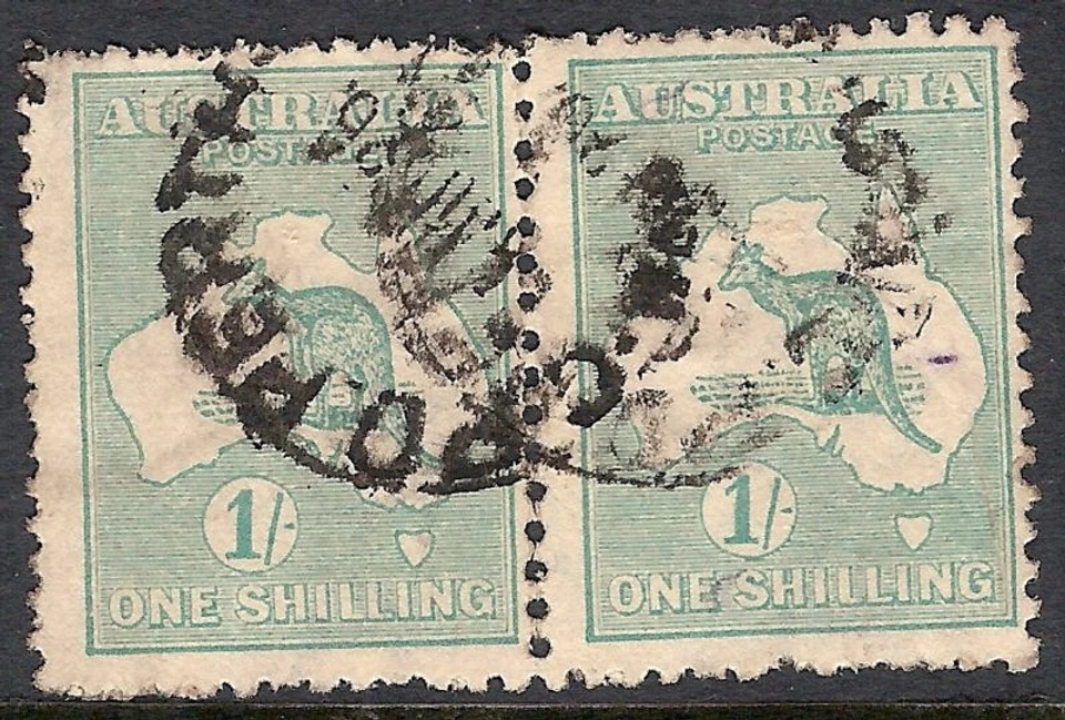 1916 Australia Roo Kangaroo 1/- Verde Usado 3º Par WMK - Imagem 1 de 1