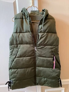 Army Green Hooded Long Puffer Vest for Women L-XL (Asian Sizeed XXXL - Picture 1 of 6