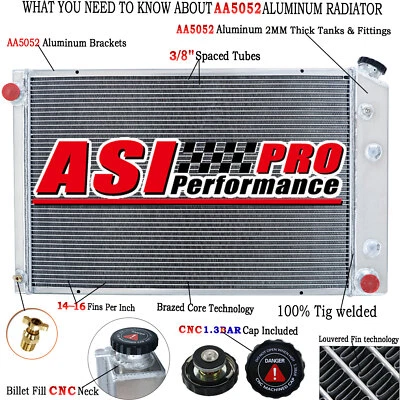 3 Row Aluminum Radiator For 73-87 Chevy C10 C20 C30 K10 K20 GMC C1500 w/ TOC - Image 1 of 4