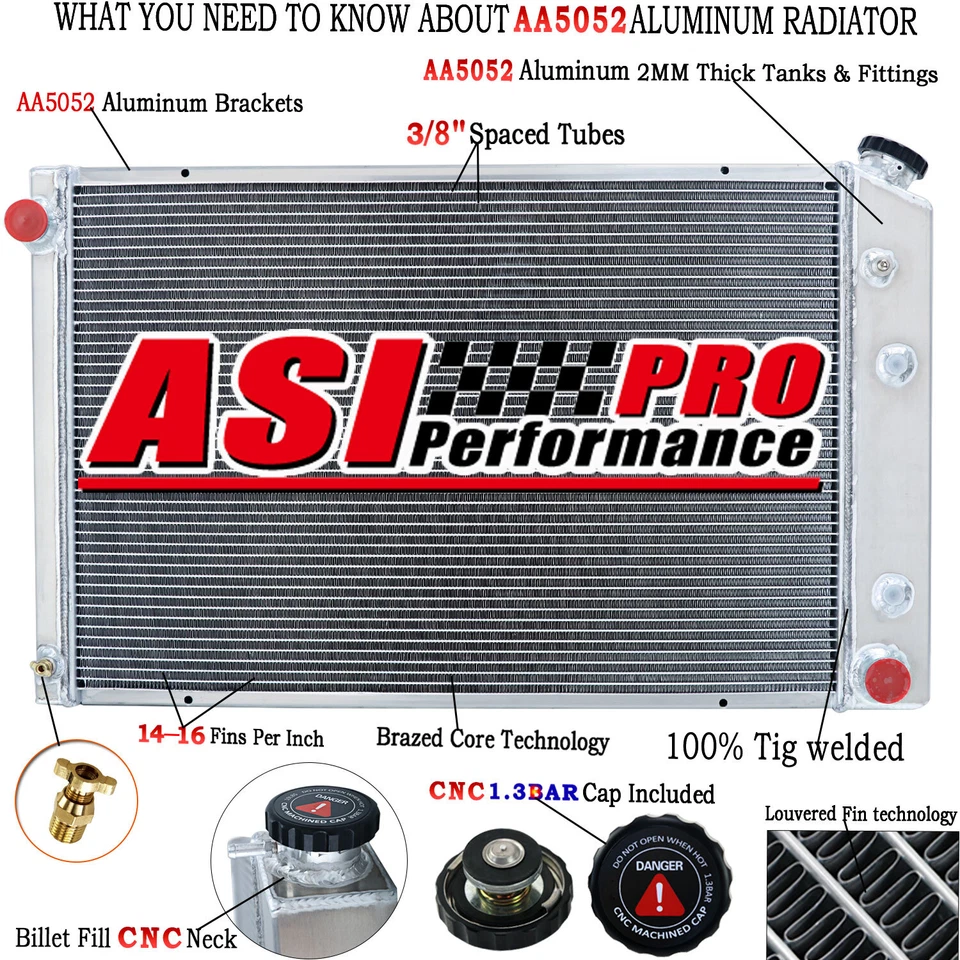 3 Row Aluminum Radiator For 73-87 Chevy C10 C20 C30 K10 K20 GMC C1500 w/ TOC Foto 1 de 4