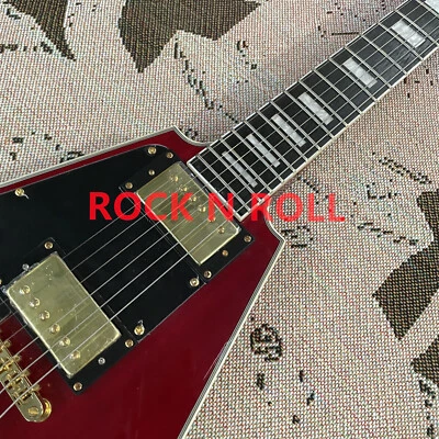 LEFT HAND Red Flying V Electric Guitar Gold HH Solid Mahogany Free Ship - Image 1 of 4