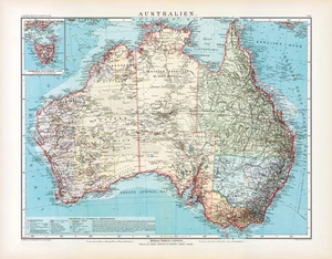 Historical map of Australia from 1905 (E. Debes), Atlas, Vintage Print Poster - Picture 1 of 3