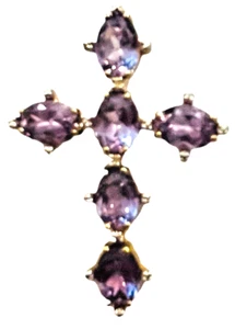 14K Gold Over Sterling Silver 3 Ct Amethyst Cross Pendant - Picture 1 of 2