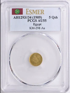 R! EGYPT - OTTOMAN , GOLD 5 QIRSH 1293/34 (1909) AH PCGS AU55, Low mintage - Picture 1 of 2