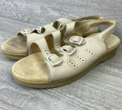 SAS Tri Pad Comfort Ivory Bone Leather 3 Buckle Strap Sandals Shoes Sz 9.5N - Image 1 of 4