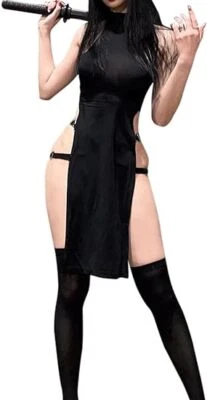 Women High Slit Goth Tank Dresses Anime Lingerie Cosplay Costume Roleplay - Imagem 1 de 4