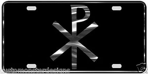 Chi Ro License Plate Christianity Religious Chrome & Regular Vinyl Choices - Imagen 1 de 2