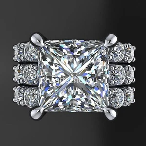 4.9ct Simulated Diamond Engagement Ring White Gold Plated Bridal Trio Set - Picture 1 of 7