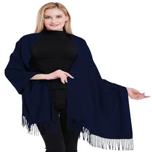 Chal de estola pashmina azul marino 100 % cachemira hecho a mano en ropa CJ Nepal - Imagen 1 de 12