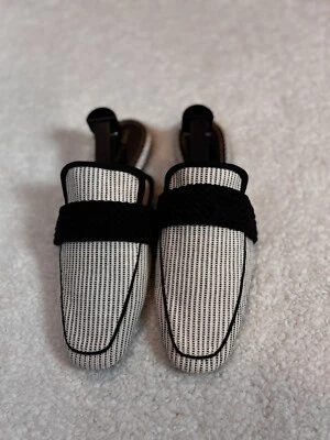 ZARA TRAFALUC Stripped Mules Black & White Flats 39 US 8 - Image 1 of 4