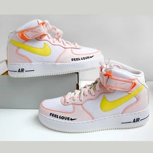 Nike Air Force 1 '07 Mid “FEEL LOVE” White/Pearl Pink/Yellow Women’s Size 11 - Picture 1 of 13