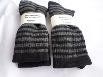 2 Pares Pocono 82% Lana Merino Senderista Mujeres Calcetines EE. UU. Zapato 5-10 Rayas Negras Foto 1 de 4