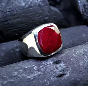 Solid 925 Sterling Silver Natural Ruby Corundum Gemstone Christmas Men's Ring - Picture 1 of 12