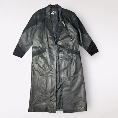 Winlit Vintage Leather Trench Womens Size M Black Paisley Western - Image 1 of 4