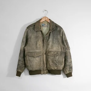 Vintage Aeropostale Leather Zip Up Bomber Jacket Sz 40 - Patina Faded Distressed - Picture 1 of 8