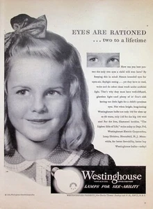 VINTAGE 1940s Print Ad ~ Westinghouse Lightbulbs ~ Eyes Are Rationed... - Picture 1 of 1
