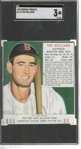 1952 Red Man Tobacco w/ Tabs #AL-23 Ted Williams SGC 3 Clean Card