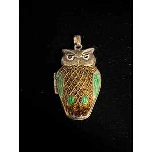 Vintage Double Sided Sterling Silver Enamel OWL Locket Pendant w/ Enamel inside - Picture 1 of 7