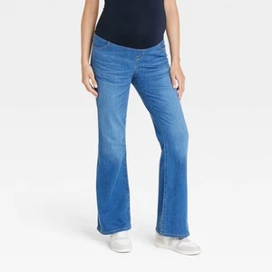 Over Belly High-Rise Denim Flare Maternity Pants - Isabel Maternity by Ingrid - Picture 1 of 13
