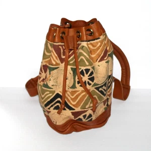 Designs of Africa Bucket Bag Rucksack Handtasche braun Leder bemalt Canvas - Bild 1 von 10