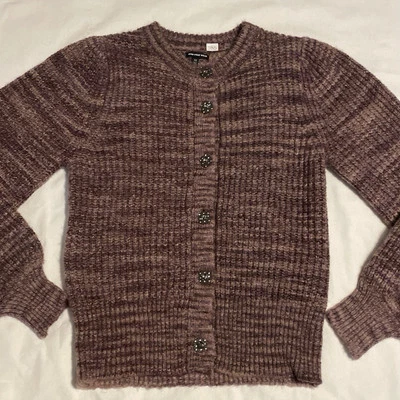 Who What Wear ~ XS Plum Striped Jeweled Button Cardigan — 第 1/4 张图片