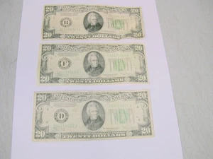 2 - 1934 and 1 1928 $20 U.S. Twenty Dollar "Redeemable in Gold" Federal Reserve - Picture 1 of 2