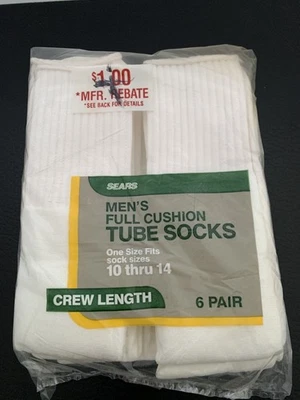 Vintage Tube Socks 6 Pair Crew Length Mens 10-14 Sears New Deadstock *See Note - Image 1 of 4