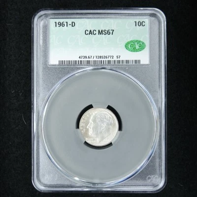 1961-D Silver Roosevelt Dime CAC Grading CACG MS67 High grade Uncirculated 10C - Image 1 of 3