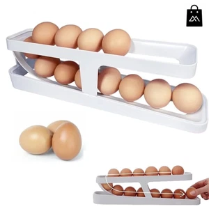 Dispensador de huevos de 2 capas organizador de almacenamiento de refrigerador blanco soporte automático para huevos rodantes - Imagen 1 de 5