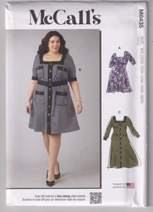 8435 McCALLS - Button up DRESS w Square Neck for Knits - Sz 30/32/34/36/38W - Picture 1 of 2