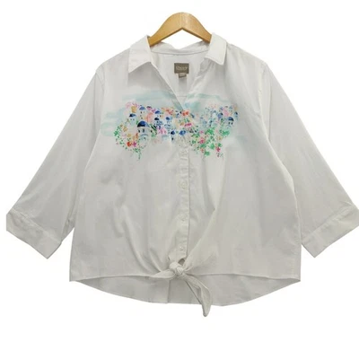 Camisa Chico's Abotonada Corbata Frontal Manga 3/4 Estampado Pueblo Mediterráneo Talla 3 XL Foto 1 de 4