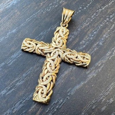 COLGANTE CRUZ BIZANTINA ORO 14K Vintage AK Amarillo Blanco Reversible, Turquía 2.2G Foto 1 de 4