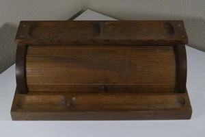 Vintage Wood Jewelry Box Valet Roll Down Dresser Top Desk Organizer - Picture 1 of 4
