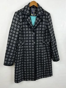 Boden British Tweed By MOON Wool Gray & Black Long Coat Women’s Size 12 - Picture 1 of 24